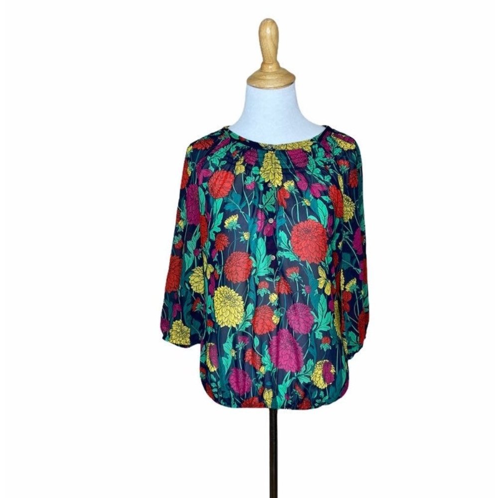Banana Republic sheer floral blouse top petite XS